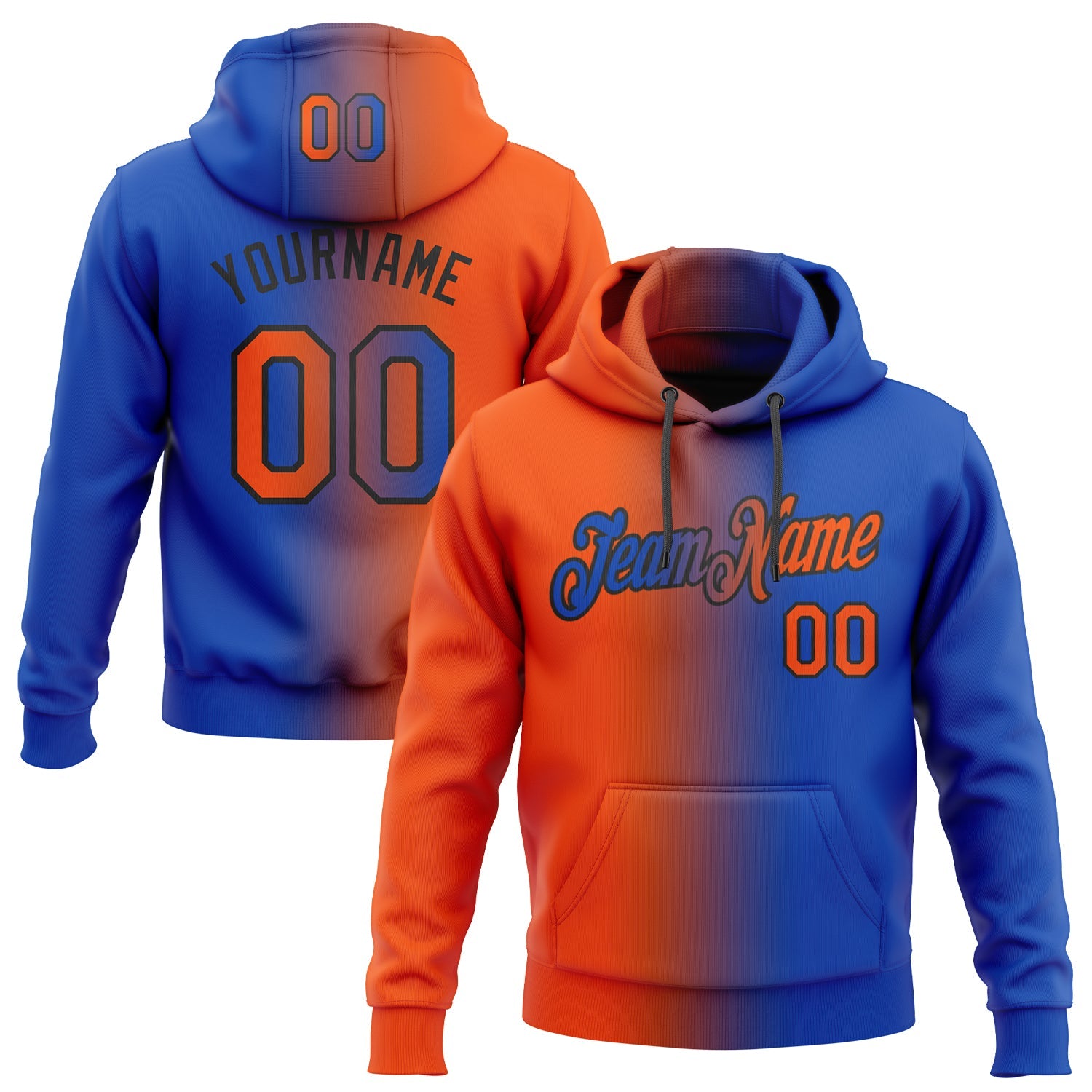 Custom Gradient Fashion Thunder Blue Orange-Black Sports Pullover Sweatshirt Hoodie