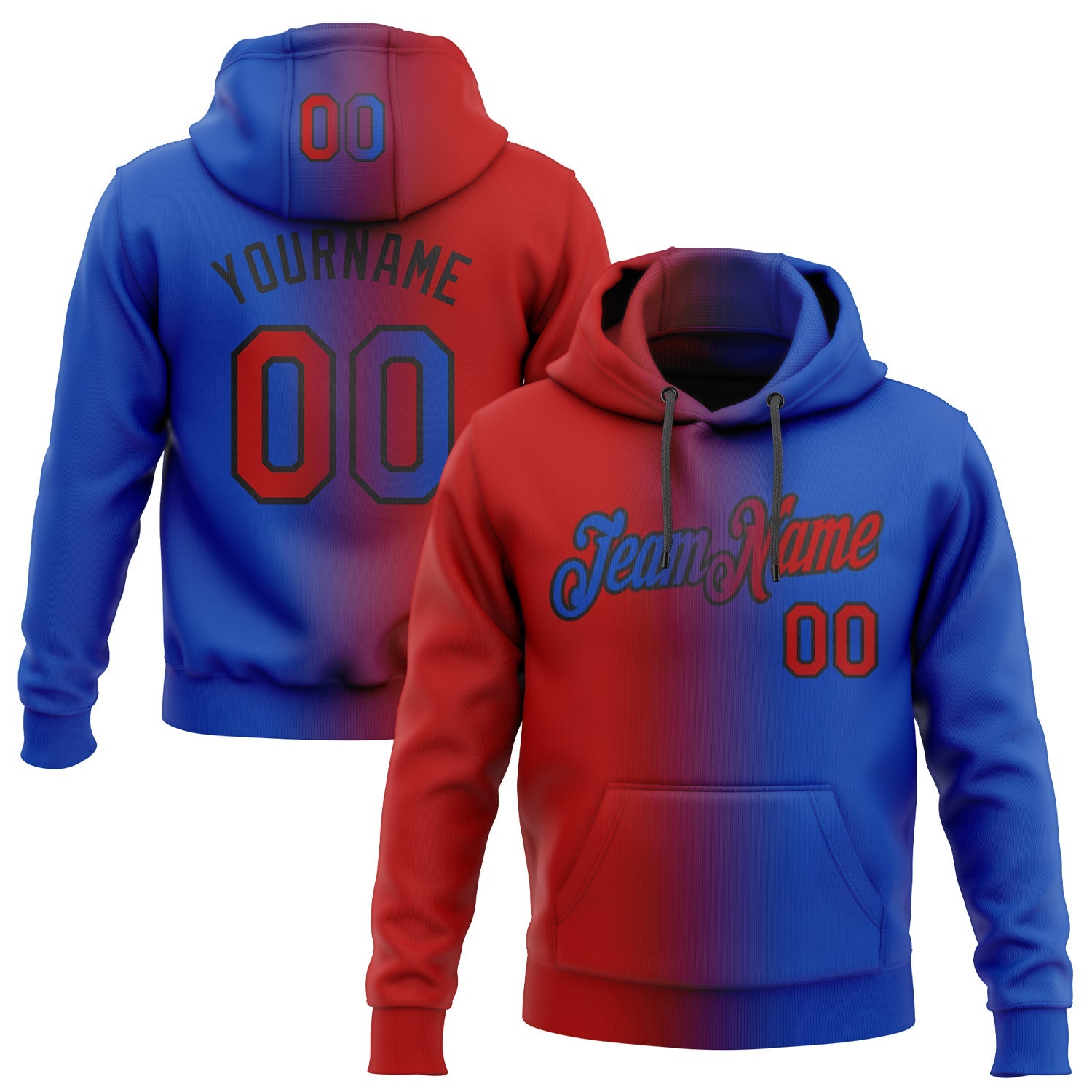 Custom Gradient Fashion Thunder Blue Red-Black Sports Pullover Sweatshirt Hoodie