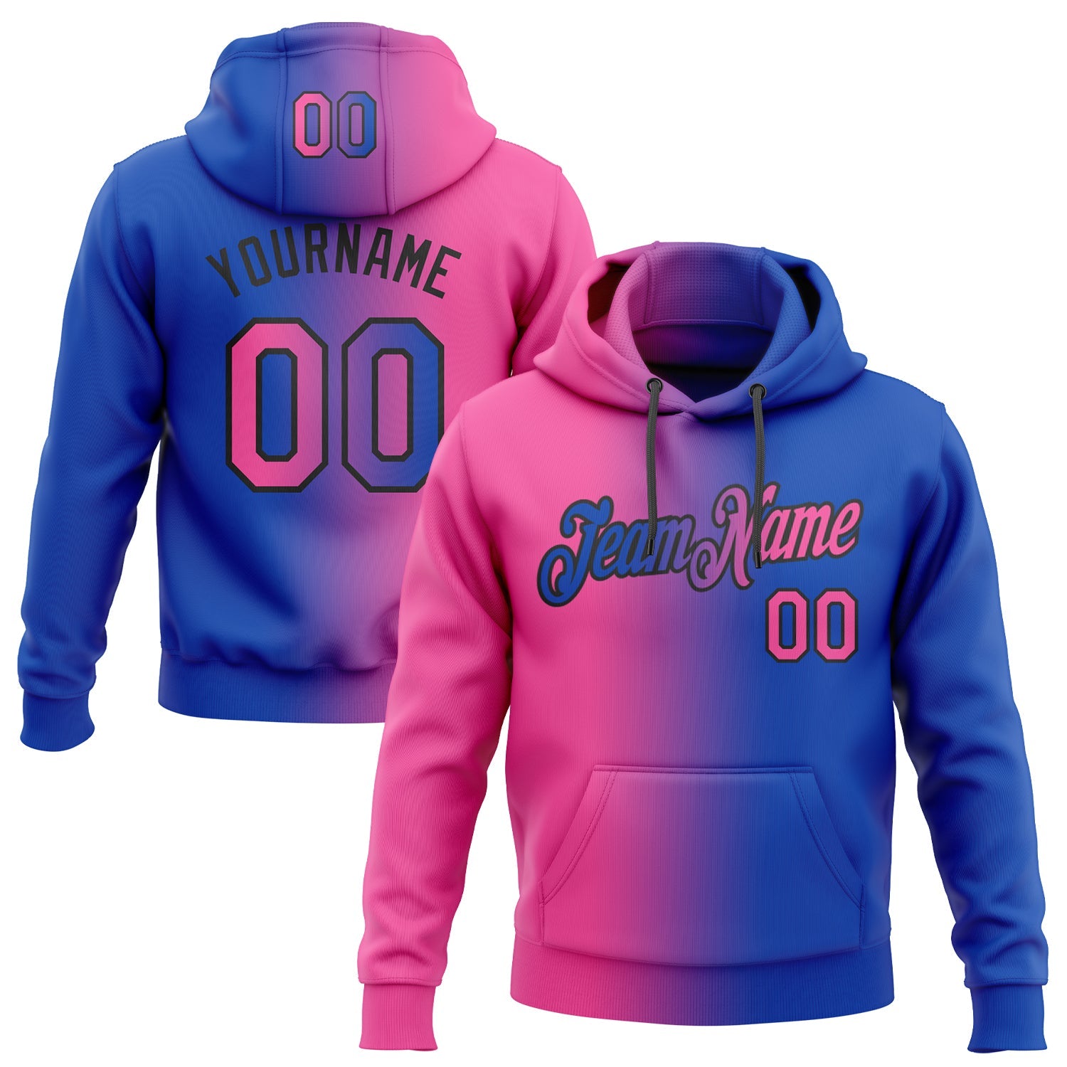 Custom Gradient Fashion Thunder Blue Pink-Black Sports Pullover Sweatshirt Hoodie