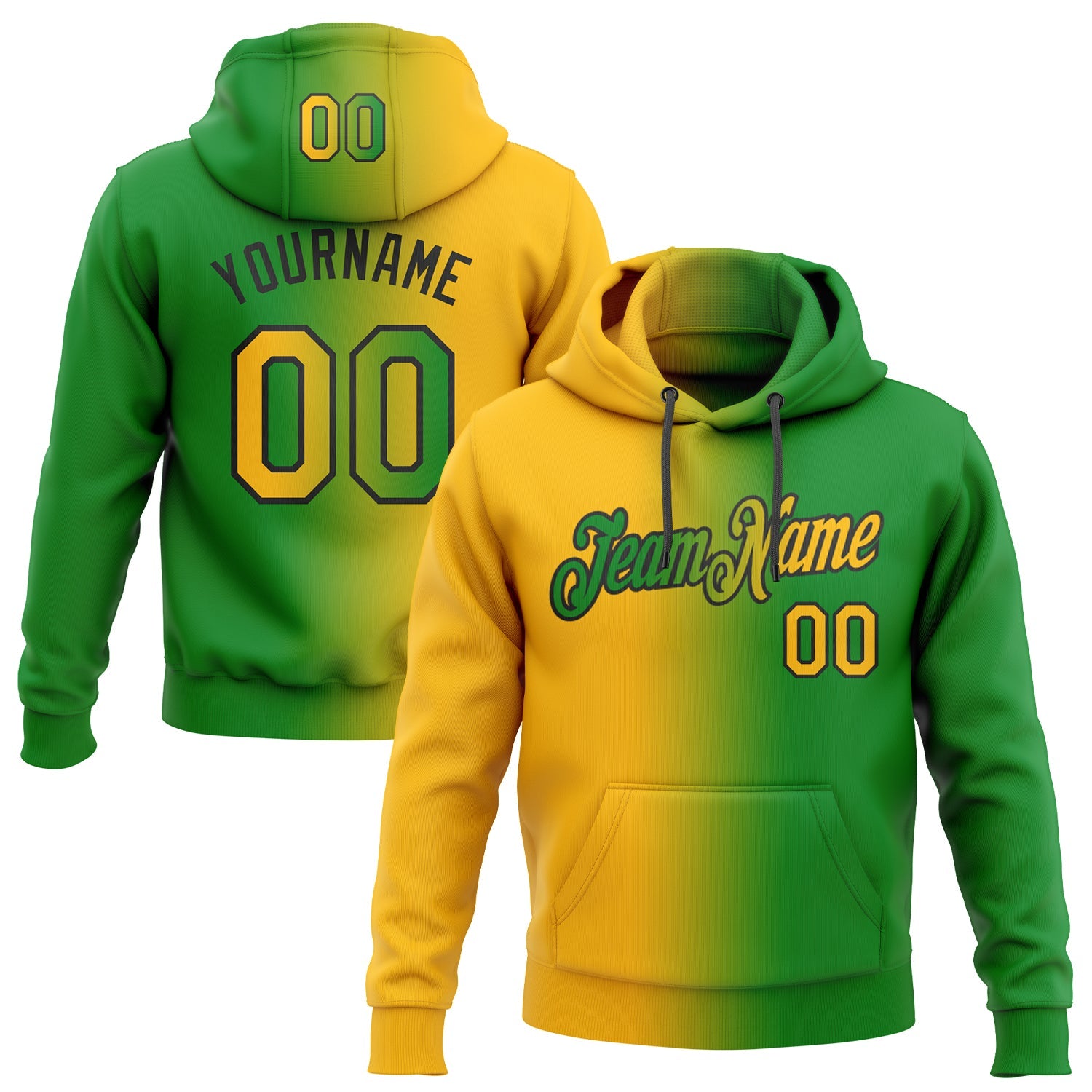 Custom Gradient Fashion Grass Green Gold-Black Sports Pullover Sweatshirt Hoodie