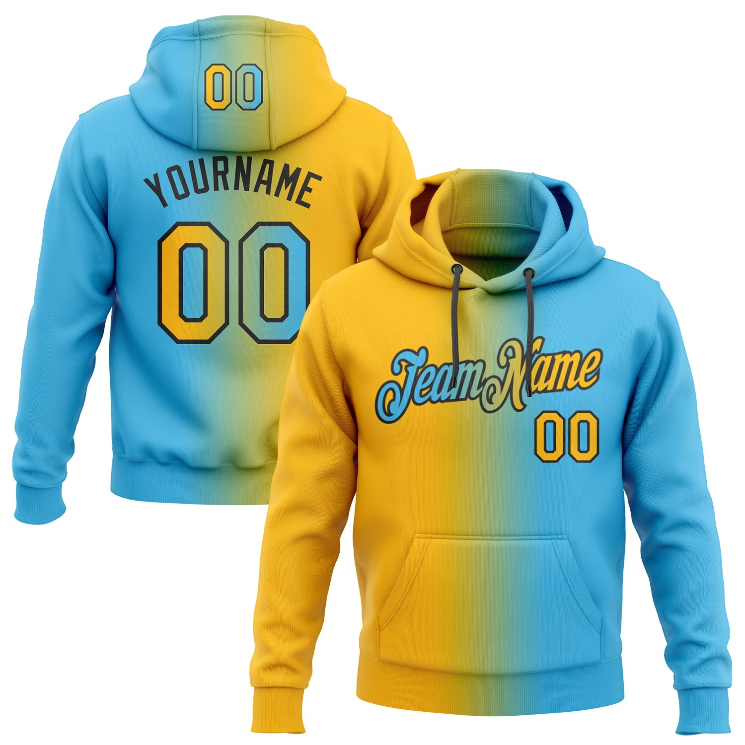 Custom Gradient Fashion Sky Blue Gold-Black Sports Pullover Sweatshirt Hoodie