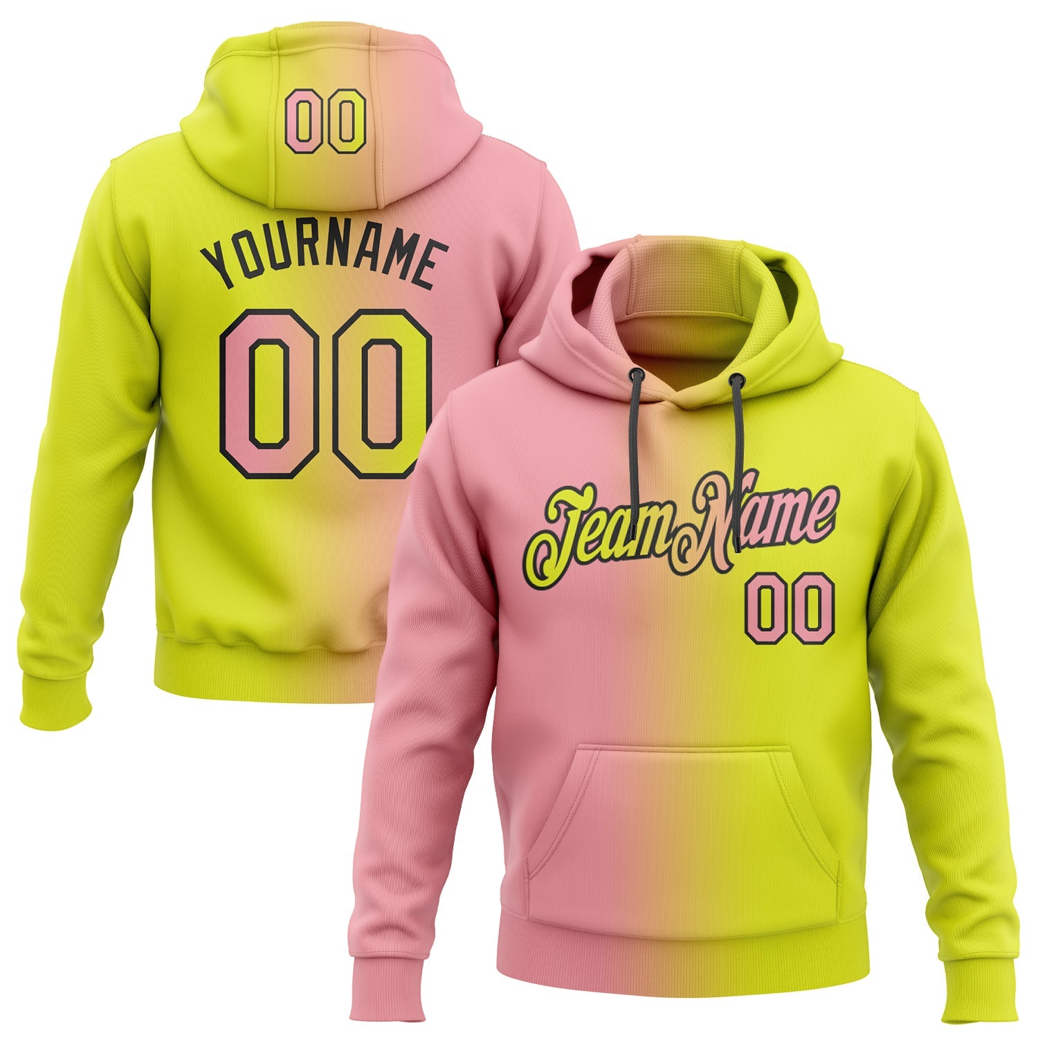 Custom Gradient Fashion Neon Yellow Medium Pink-Black Sports Pullover Sweatshirt Hoodie