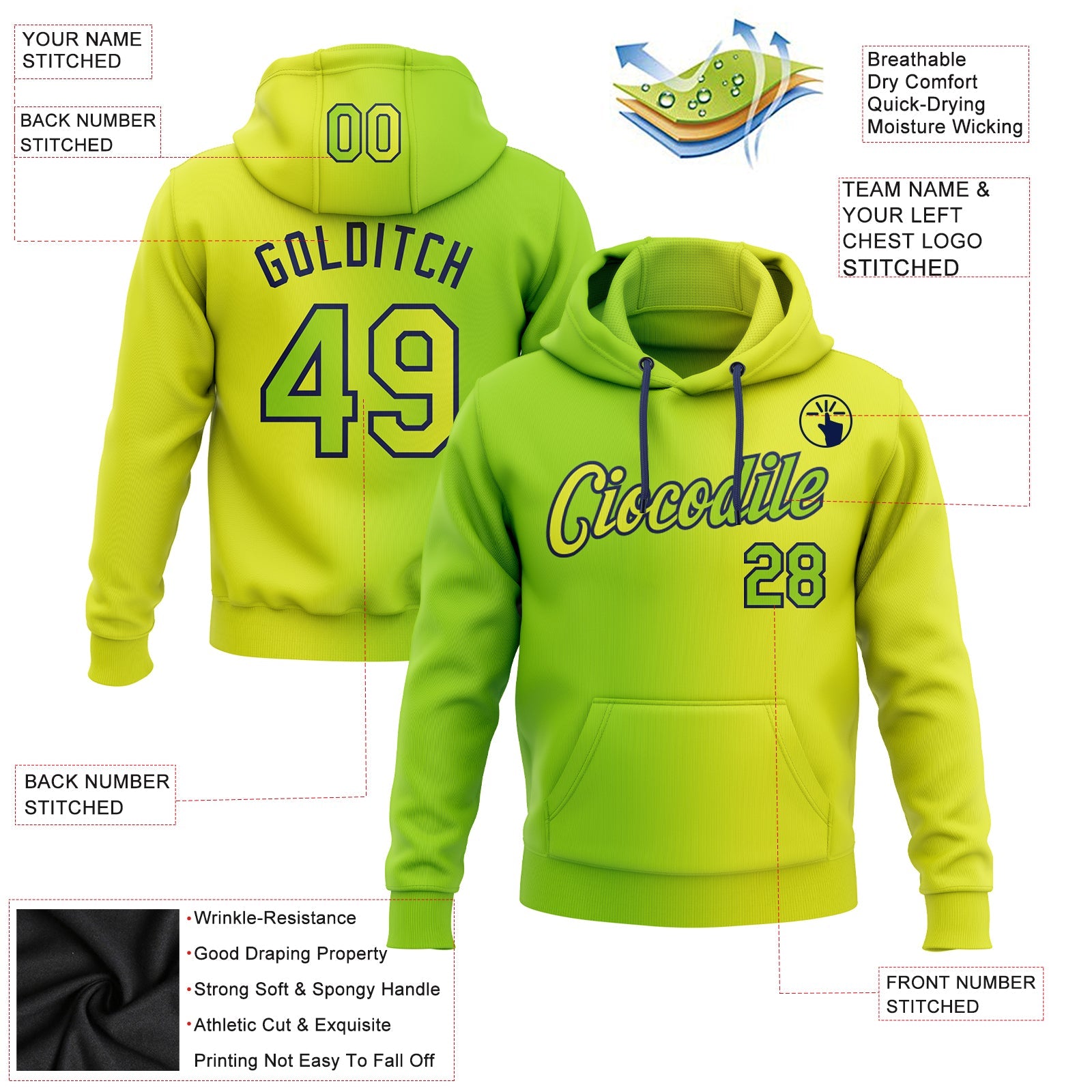 Custom Gradient Fashion Neon Yellow Neon Green-Navy Sports Pullover Sweatshirt Hoodie