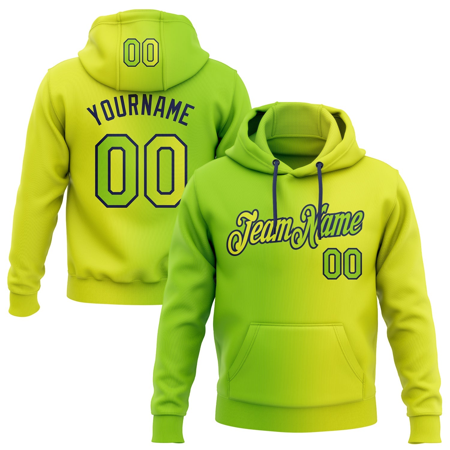 Custom Gradient Fashion Neon Yellow Neon Green-Navy Sports Pullover Sweatshirt Hoodie