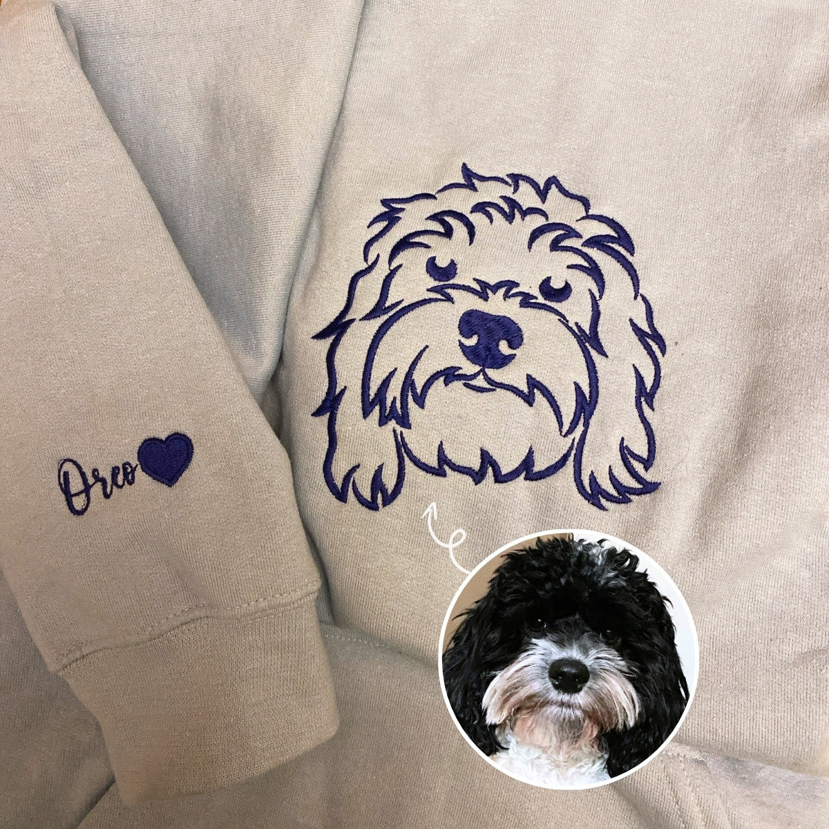 Custom Dog Portrait Embroidered Sweatshirt | Gifts for Pet Lovers