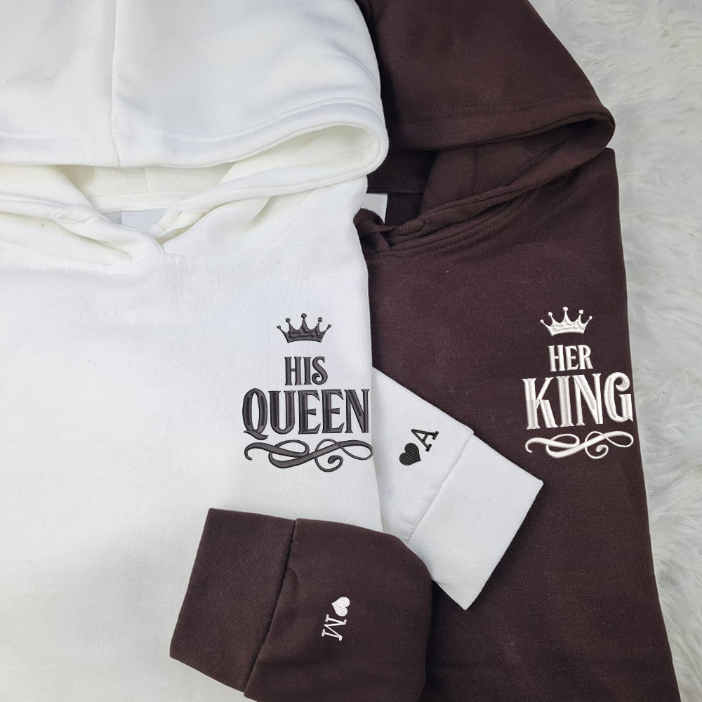 Her King x His Queen Custom Embroidered Matching Hoodies For Couples | Couple Anniversary Gift