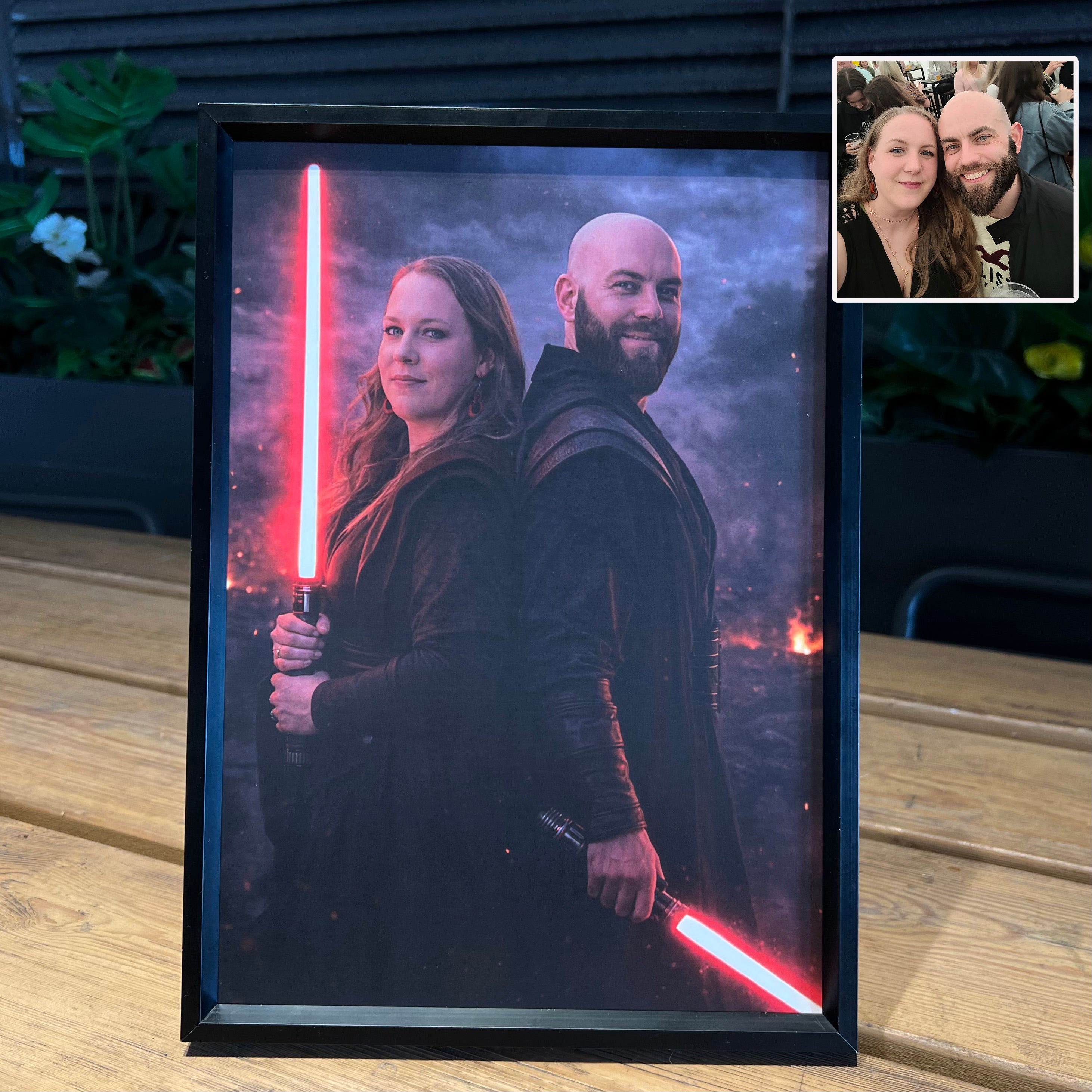 Custom Lightsaber Galactic Hero Couple Portrait Frame Gift | Couple Anniversary Gift | Valentine's Day gift
