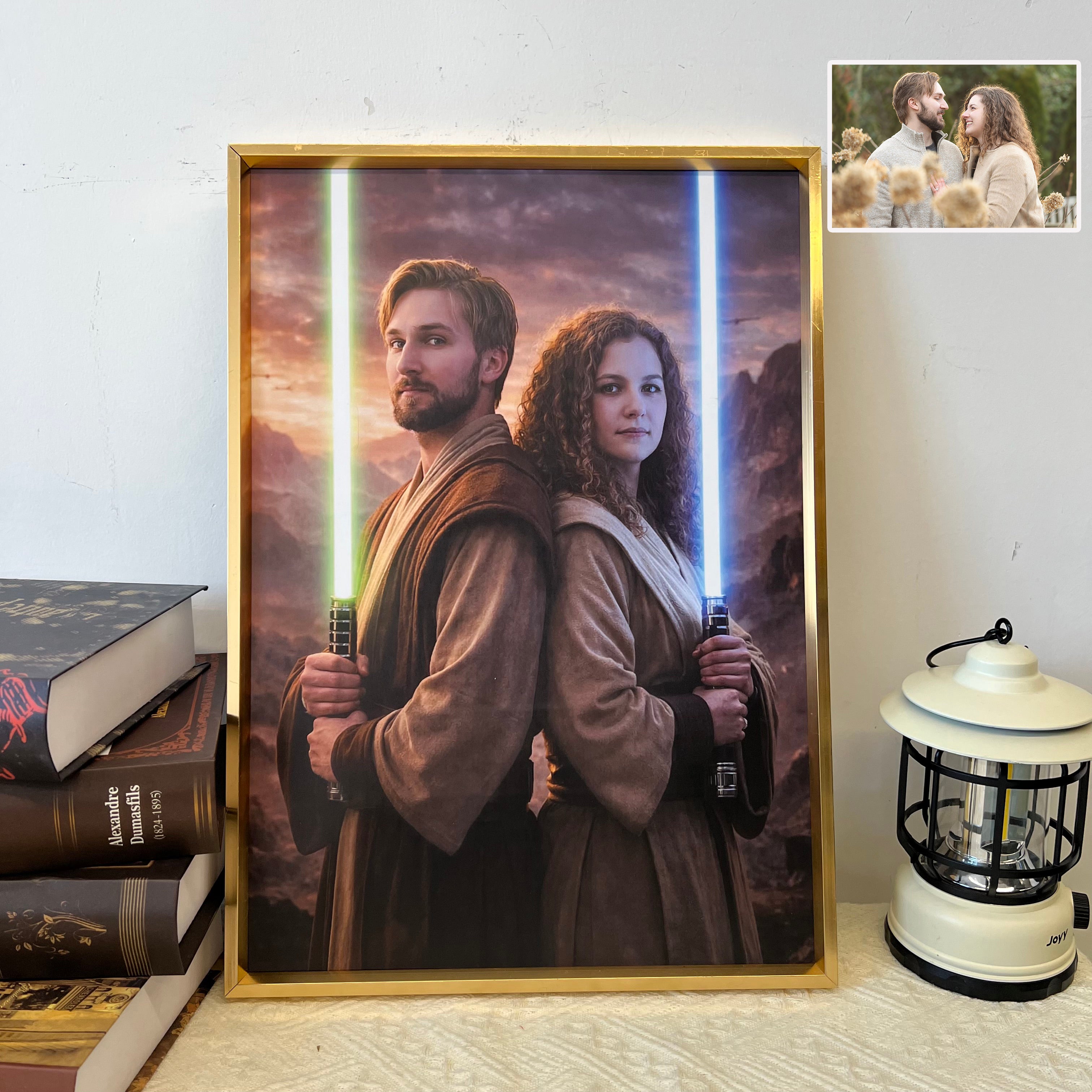 Custom Lightsaber Galactic Hero Couple Portrait Frame Gift | Couple Anniversary Gift | Valentine's Day gift