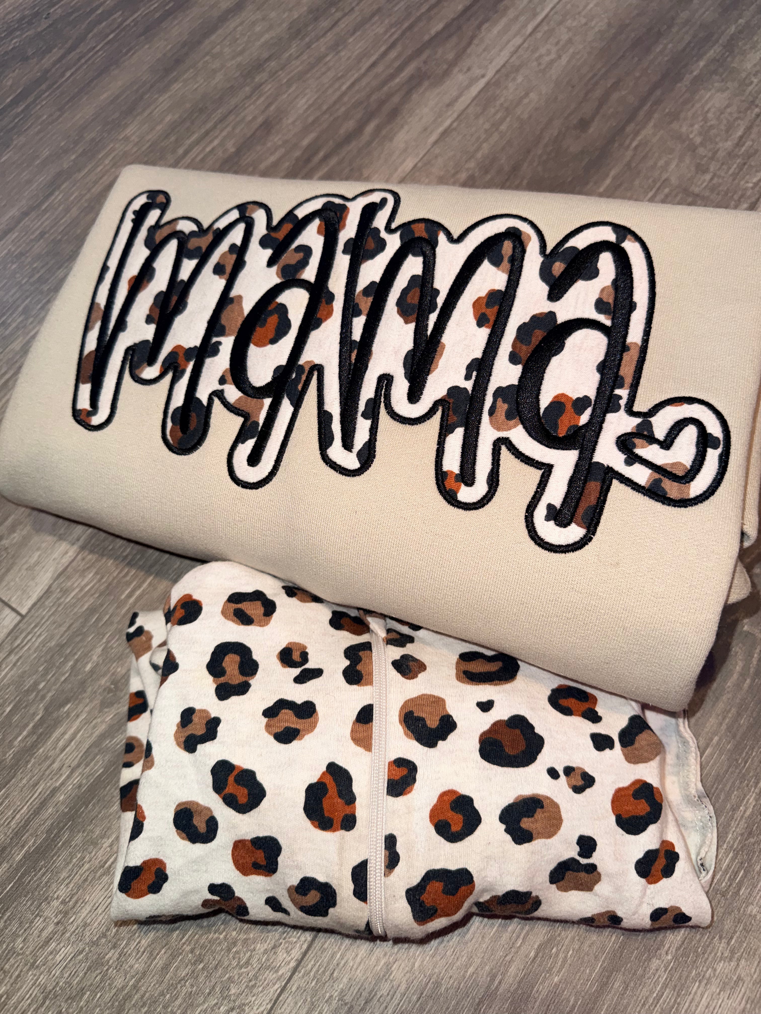 Custom Leopard Mama Embroidered Sweatshirt Lounge-Mama Keepsake | Mother's Day Gift