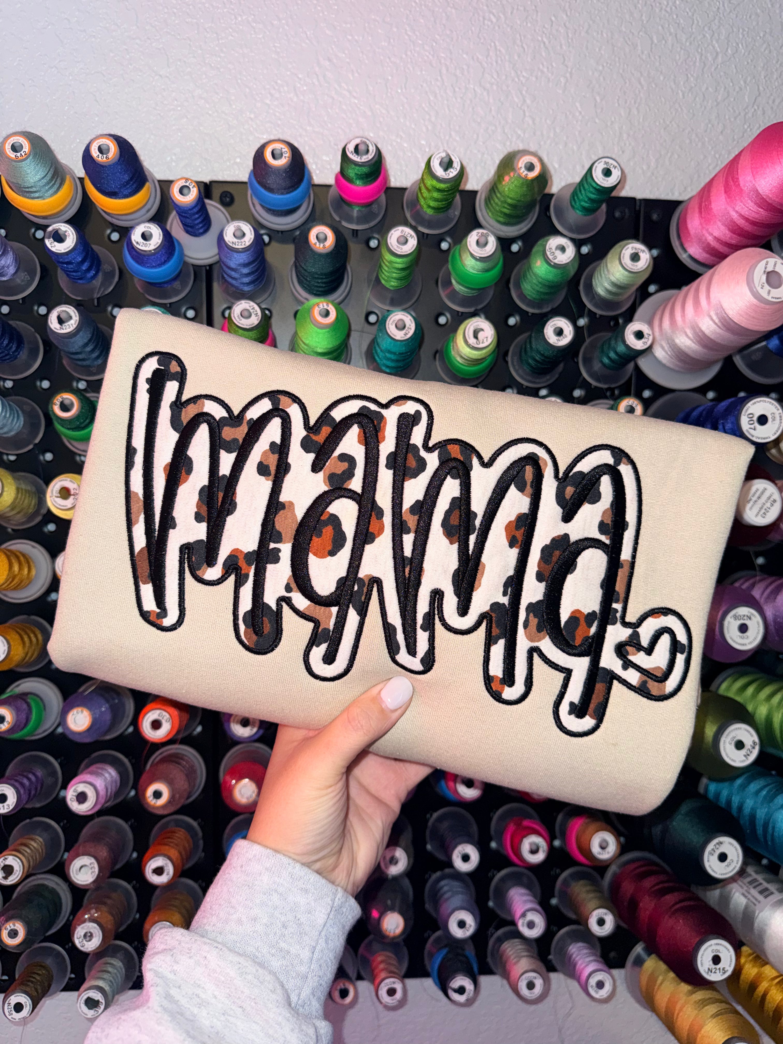 Custom Leopard Mama Embroidered Sweatshirt Lounge-Mama Keepsake | Mother's Day Gift