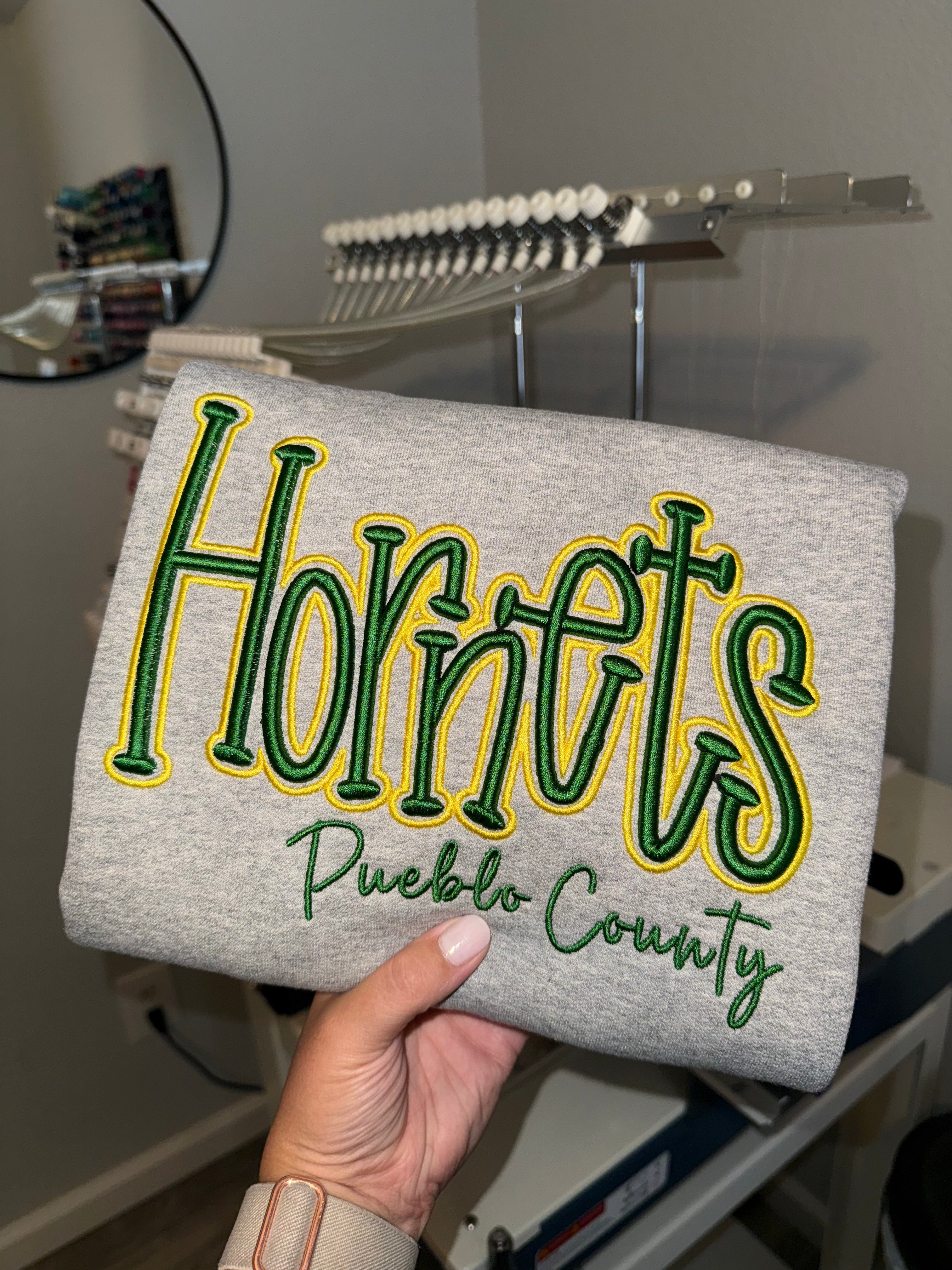 🐝Custom Puff Embroidery Sweatshirt – 3D Raised Team Logo | Gifts for Sports Mom