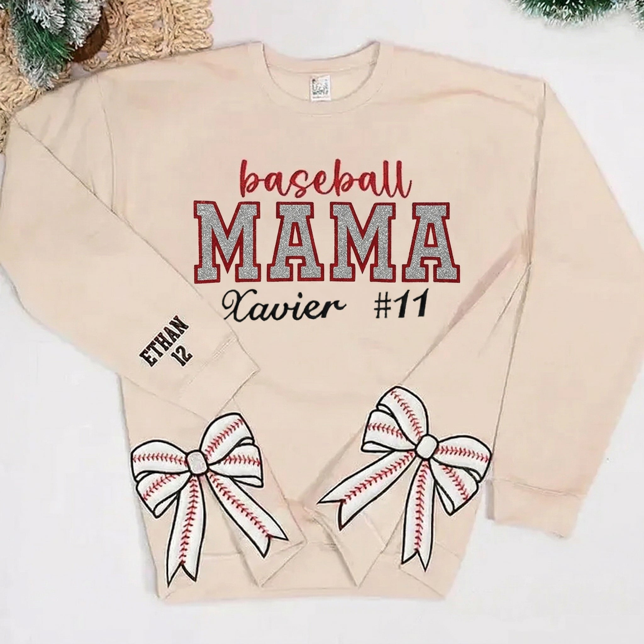 Glitter Baseball Mom Side Bow Sweatshirt Mother's Day Gift | Gifts for Sports Mom