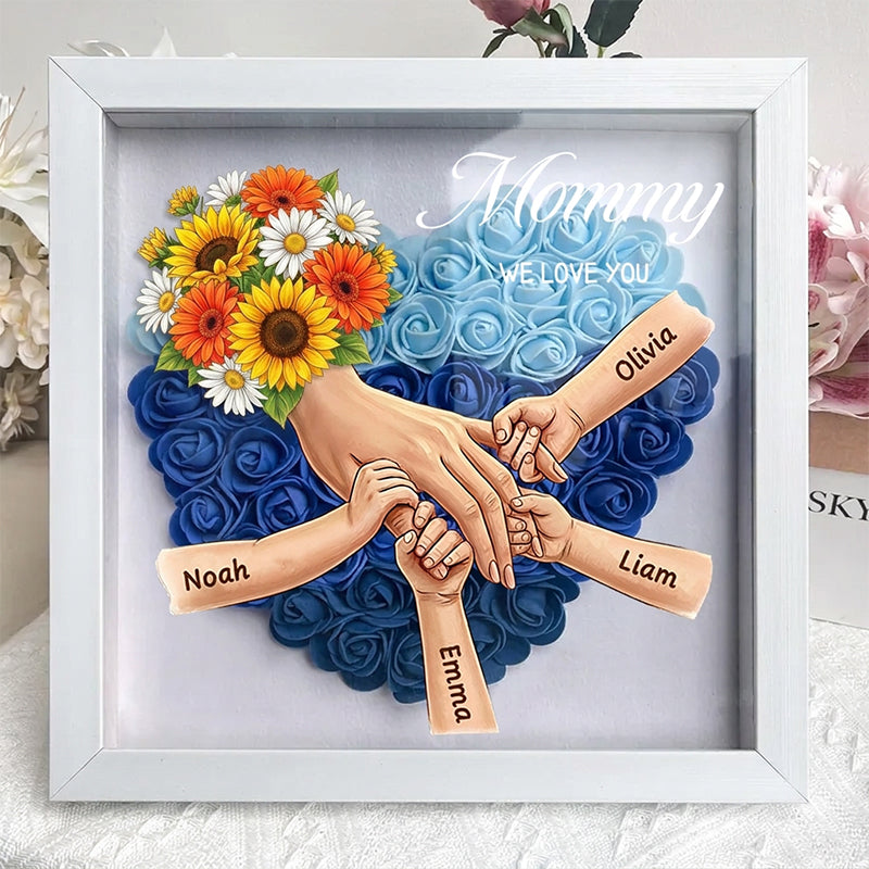 "sunflower"-Personalized Mom Holding Hands Memorial Shadow Box-Mother's Day Remembrance Frame, In Loving Memory Gift