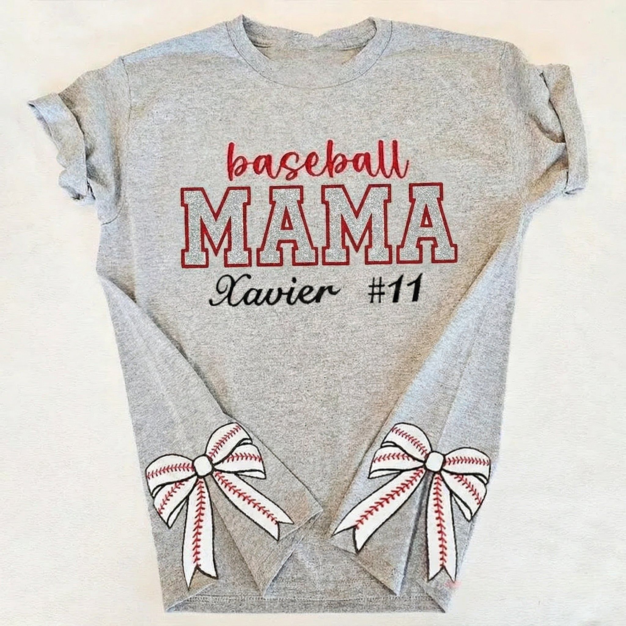 Glitter Baseball Mom Side Bow Sweatshirt Mother's Day Gift | Gifts for Sports Mom