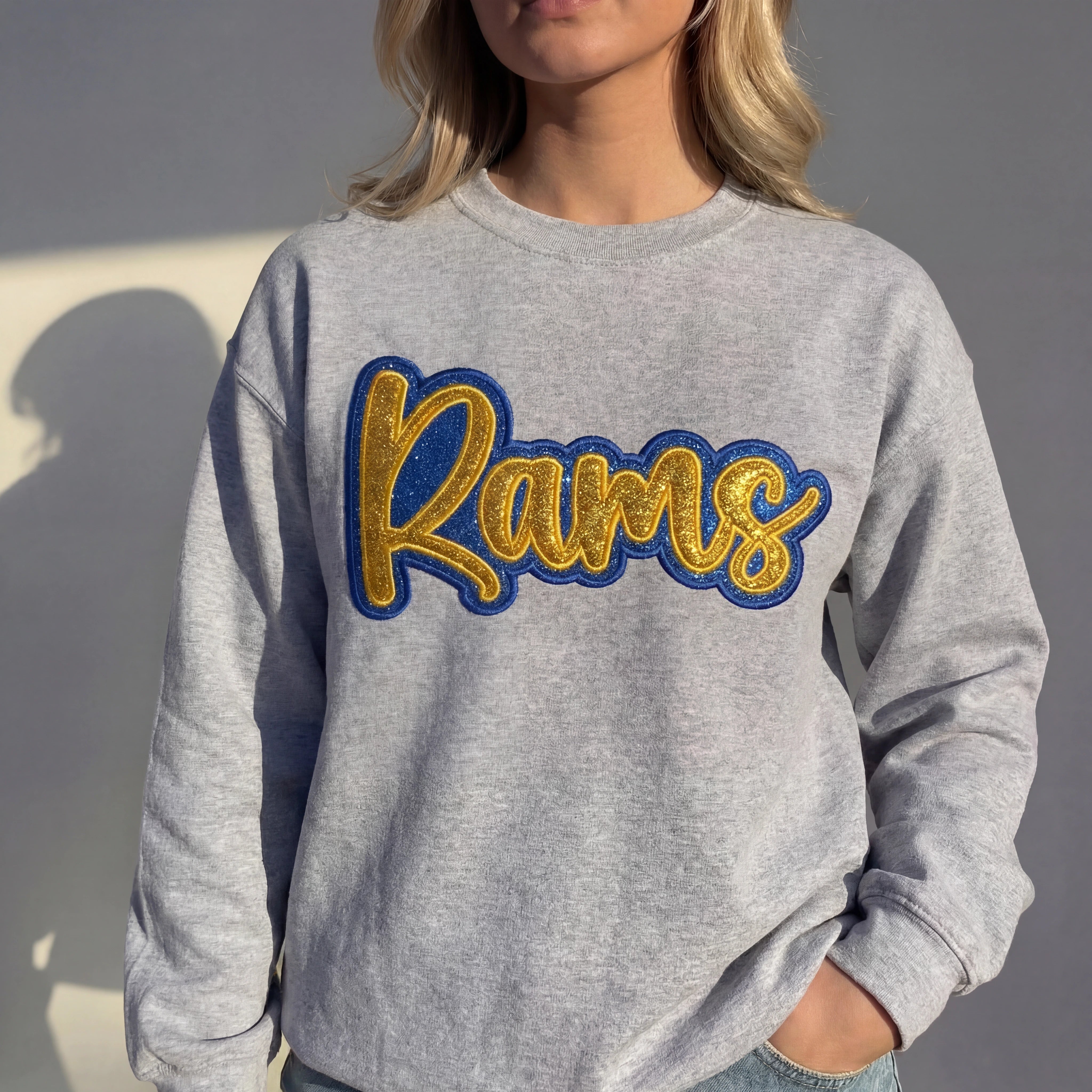 Custom Glitter Embroidered Team Spirit Sweatshirt – Personalized Text Crewneck | Gifts for Sports Mom