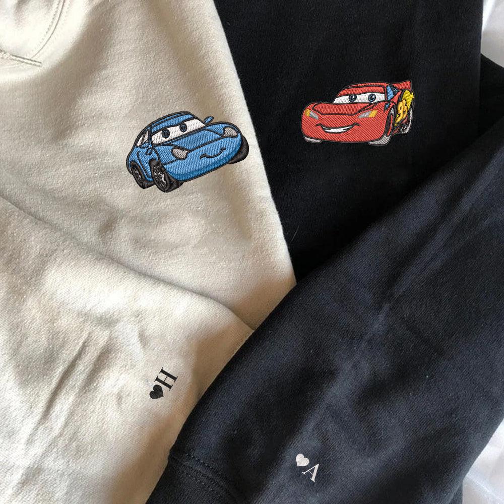Custom Embroidered Matching Couple Hoodies For Valentine ideas, Lightning x Valepand Cartoon Cars Couples Embroidered Hoodie