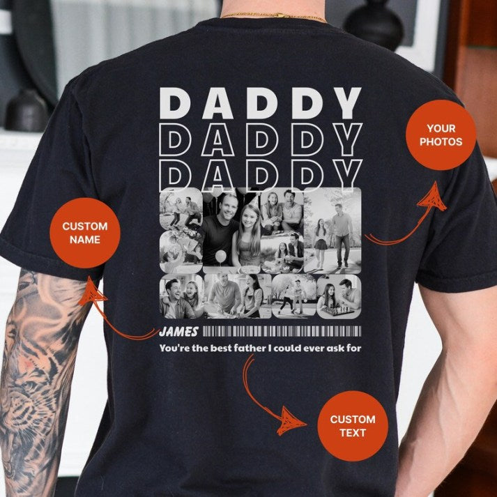 Custom Daddy Photo Collage Vintage T-shirt With Name & Message | Best Father's Day Gift