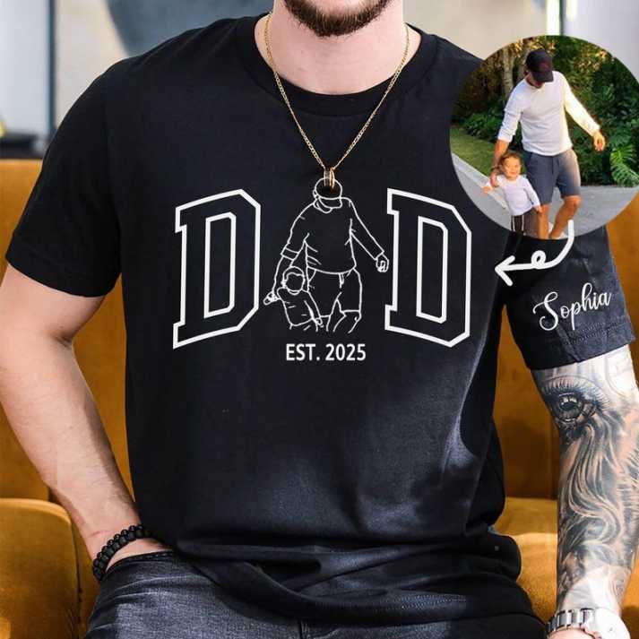 Custom Personalized Dad Outline Photo T-shirt | Father's Day Gift