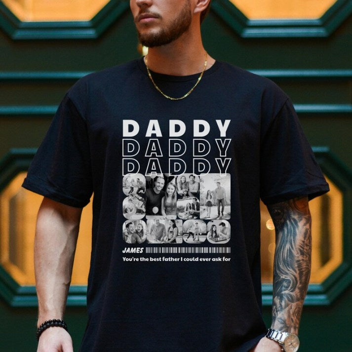 Custom Daddy Photo Collage Vintage T-shirt With Name & Message | Best Father's Day Gift