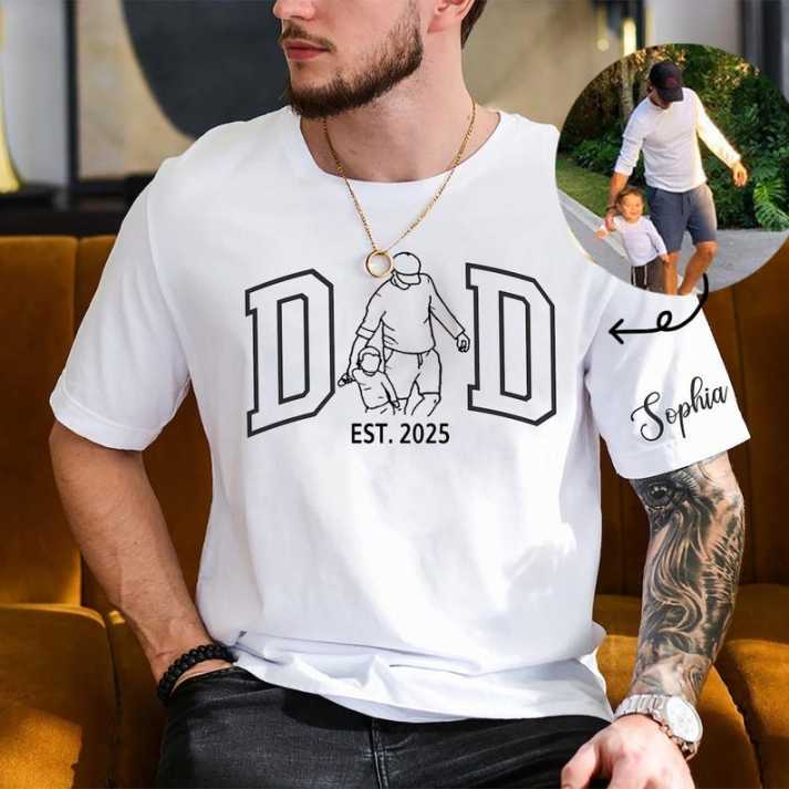 Custom Personalized Dad Outline Photo T-shirt | Father's Day Gift