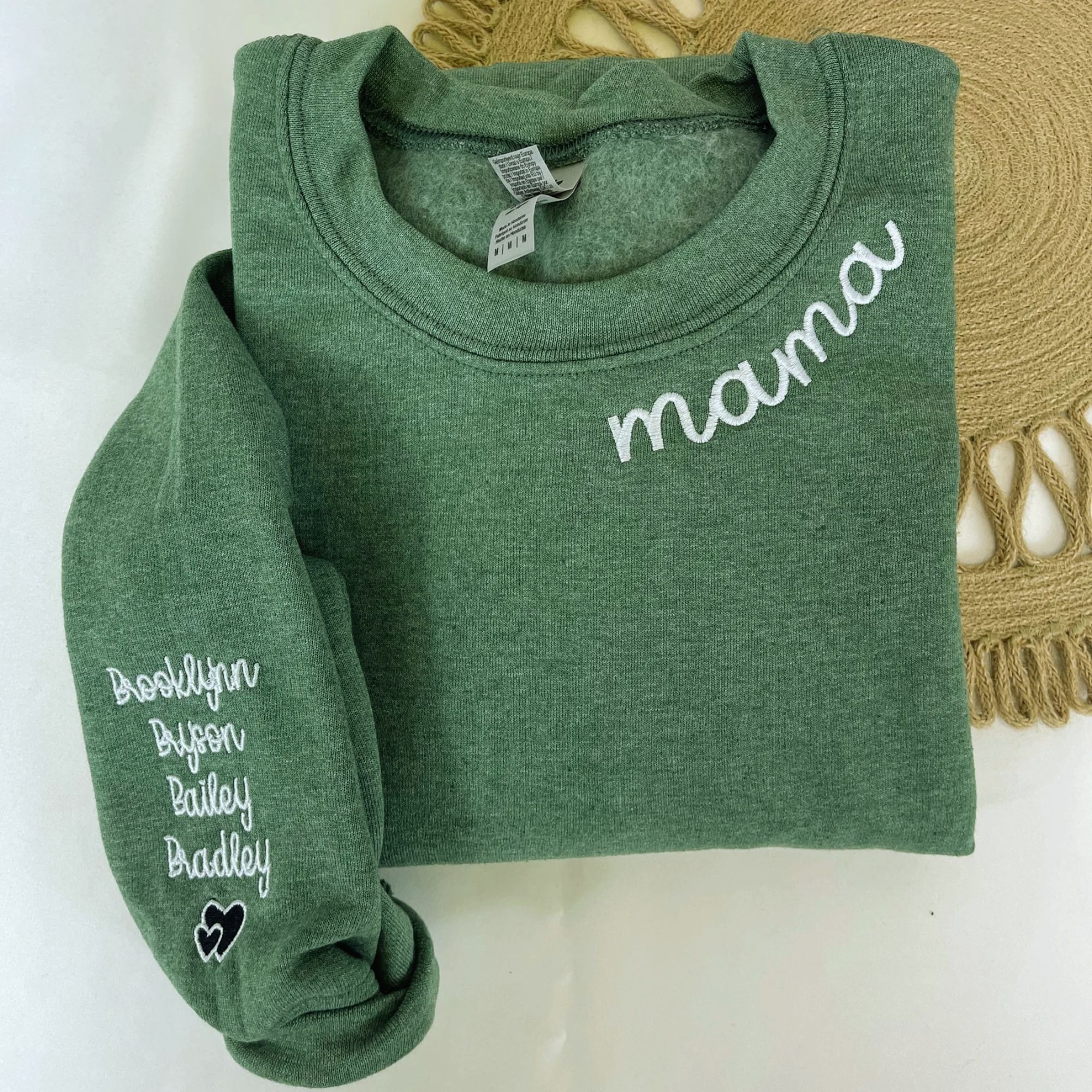 Custom Mother's Day Mama Embroidered Sweatshirt with Kids Names on Sleeve, Personalized Gift for Moms, Hers