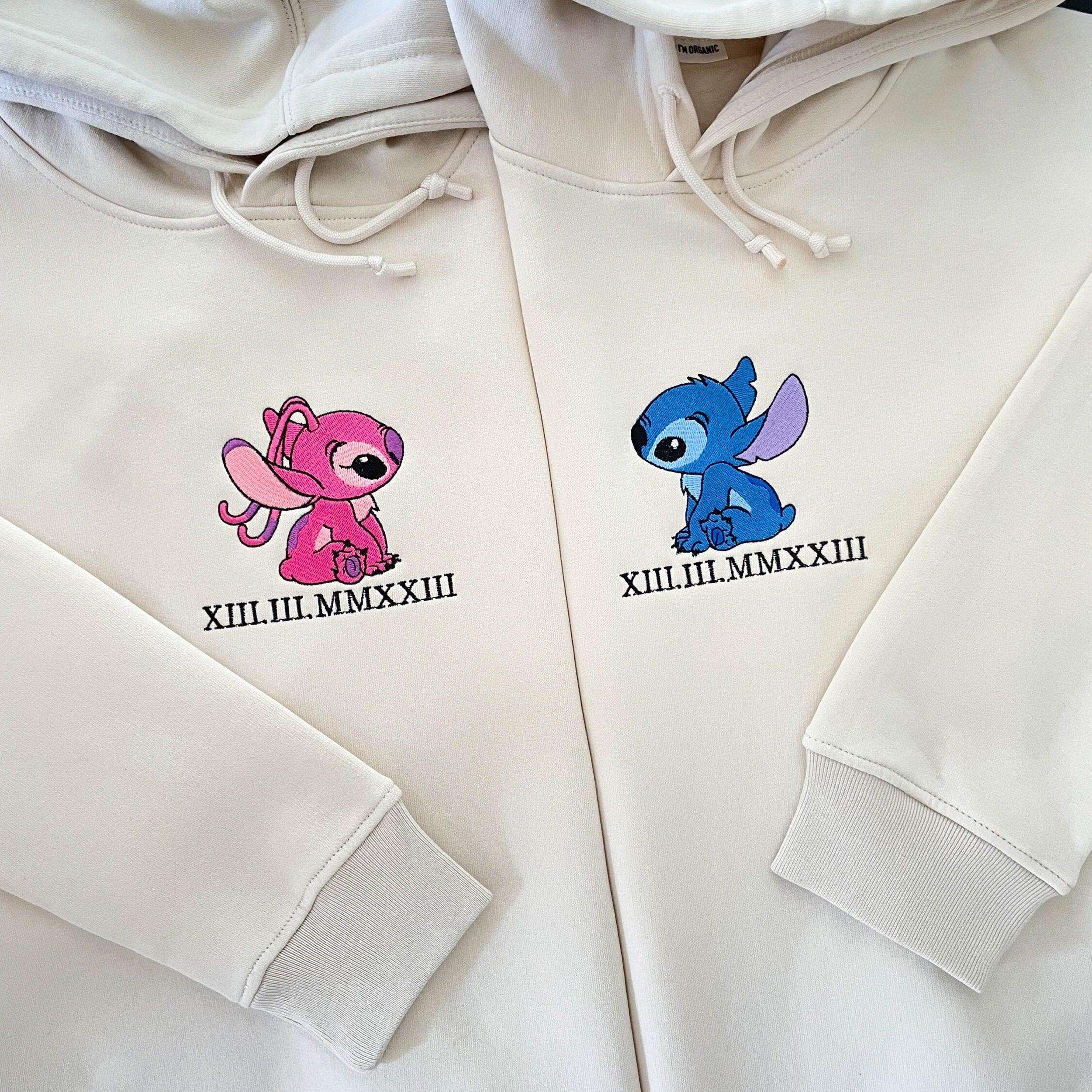 Custom Embroidered Sweatshirts For Couples, Custom Matching Couple Hoodies, Stitch Couples Roman Numeral Date Sweatshirt