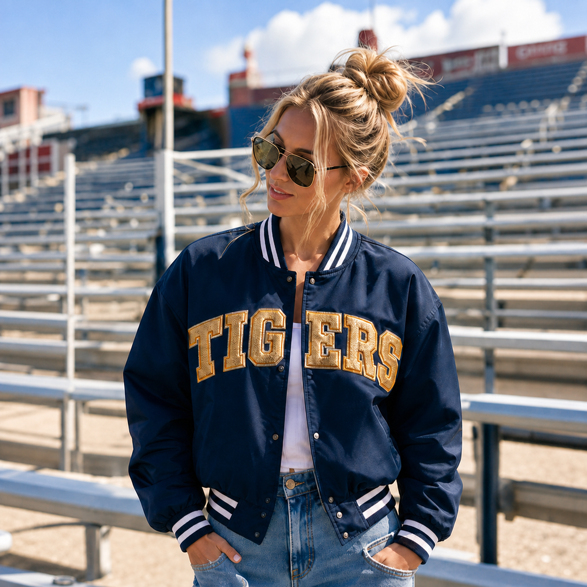 Custom Metallic 3D Varsity Jacket-Game Day Bomber with Team Name Lettering
