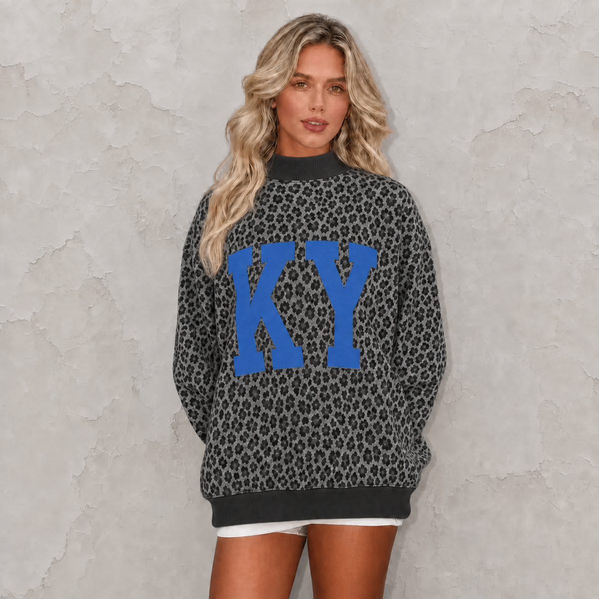 Custom College Print Team Name Stand-up Collar Leopard Mockneck | Sports Gifts | Game Day Wear