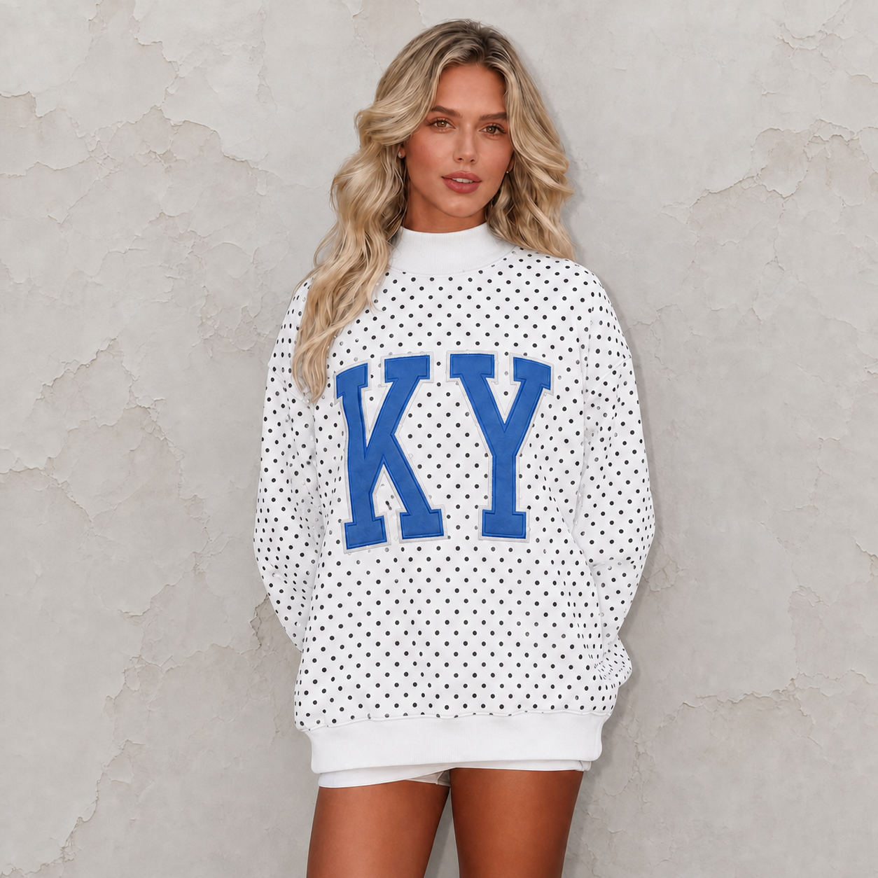 Custom College Applique Team Name Stand-up Collar Polka Dot Mockneck | Sports Gifts | Game Day Wear