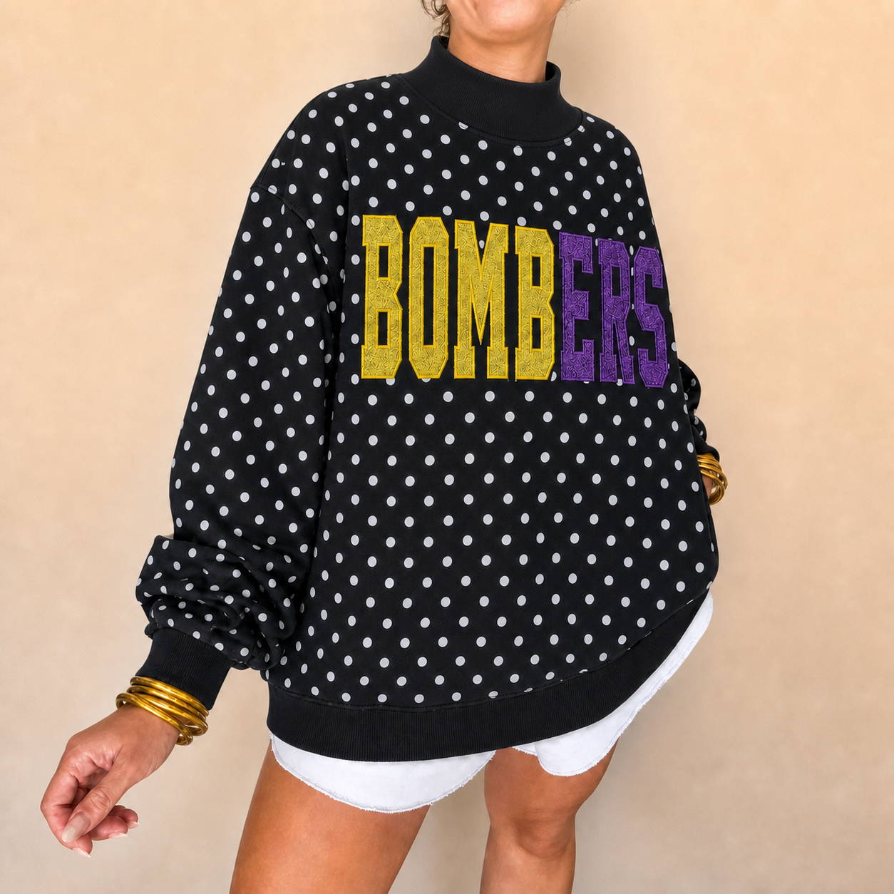 Custom Glitter Embroidered Polka Dot Mockneck | Gifts for Sports Mom,Sports Gifts | Game Day Wear