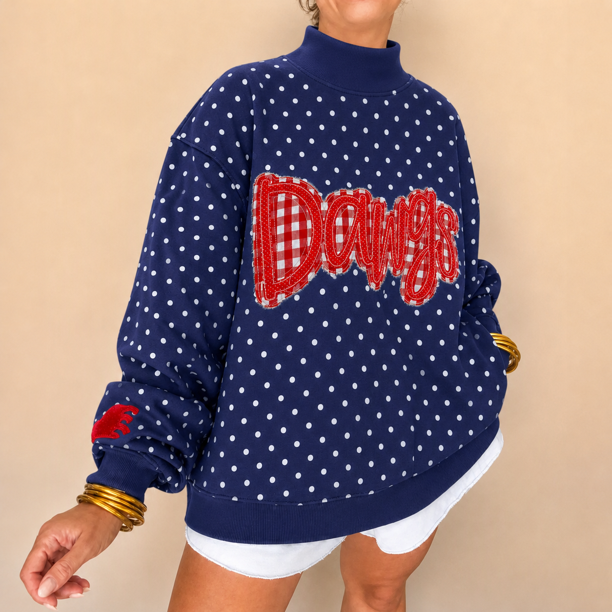 Custom Embroidered Polka Dot Mockneck,Sports Apparel, Spirit Wear | Game Day Wear
