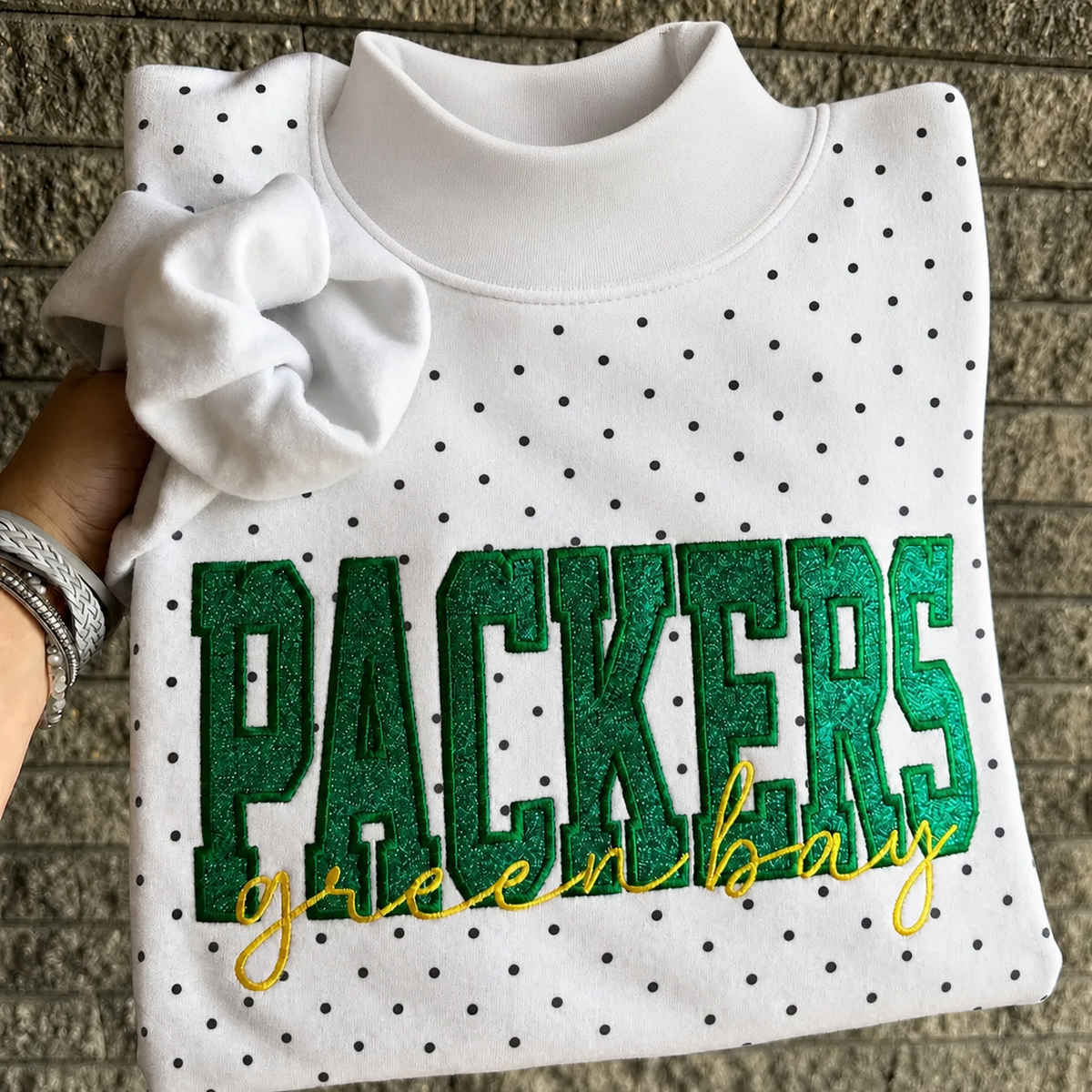 Custom Embroidered Glitter Vinyl Team Polka Dot Mockneck - Game Day Best Gear | Gifts for Sports Mom | Game Day Wear