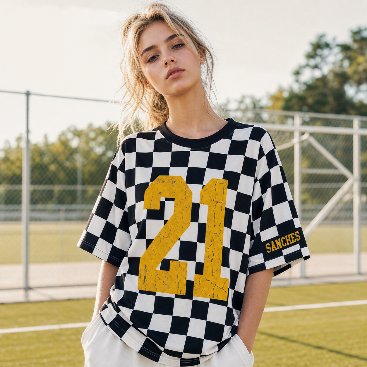 Custom Vintage Varsity Number or Letter Sport Team Checkered T-shirt | Game Day Wear