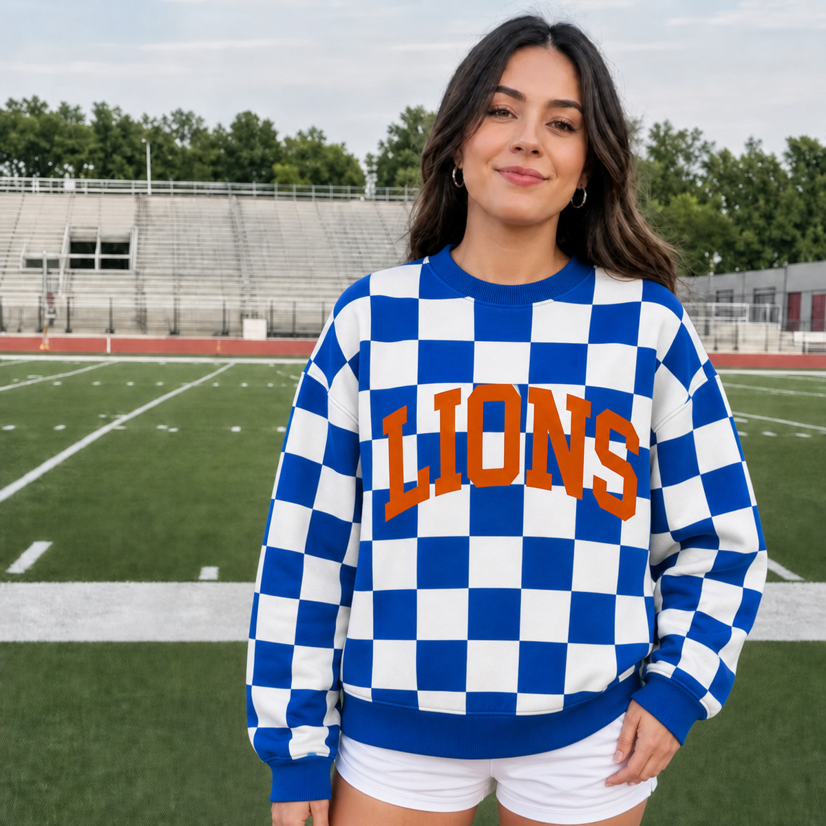 Custom College Team Name Checkered Pattern Sweatshirt | Game Day Wear