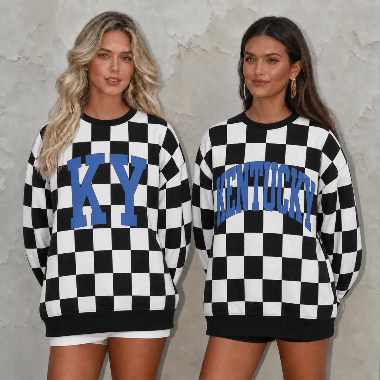 Custom College Team Name Checkered Pattern Sweatshirt | Game Day Wear