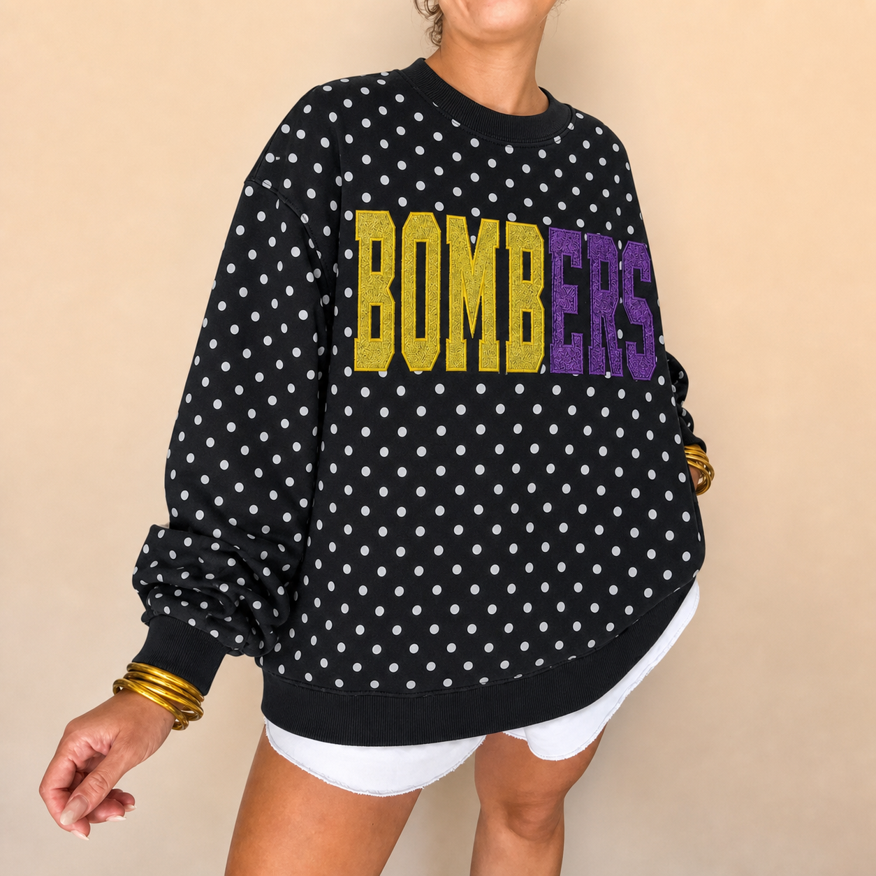 Custom Glitter Embroidered Polka Dot Sweatshirt | Gifts for Sports Mom,Sports Gifts | Game Day Wear