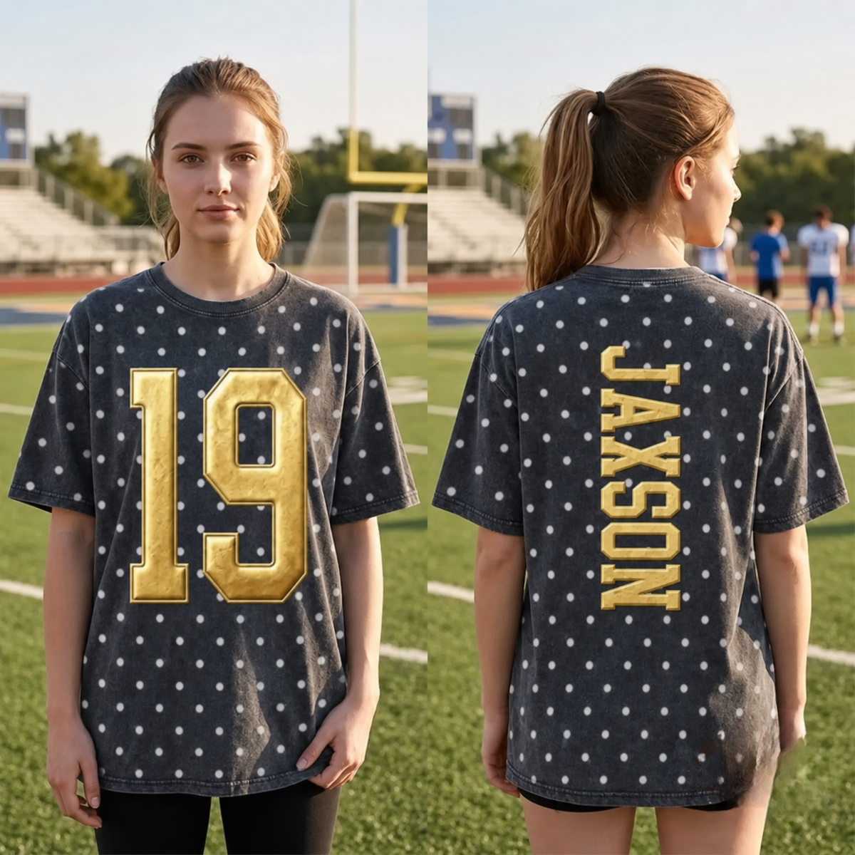 Custom Metallic Puff Varsity Number and Custom Name on Back Washed T-Shirt
