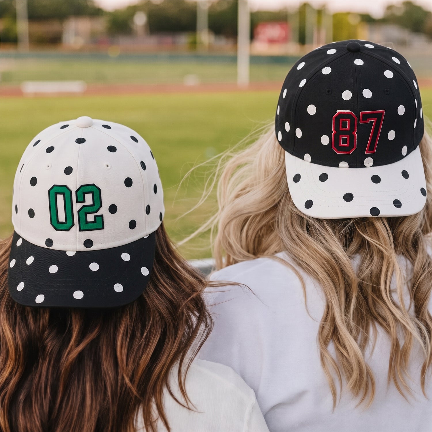 Custom Two-Tone Polka Dot Snapback Cap – Personalized Flat Embroidery Number and Name | Contrast Brim Hat