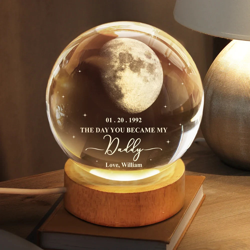 Moon Phase The Day You Became My Mommy Daddy - Personalized Crystal Globe Lamp | Perfect Gift for Mother’s Day | Mother's Day Gift