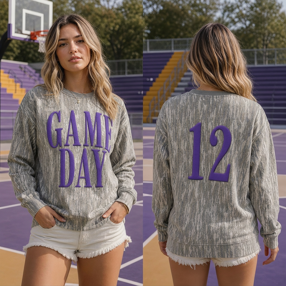 Custom Camo Puff Print Gameday Shirt Sweatshirt -Best Gift For Sports Lovers | Game Day Wear