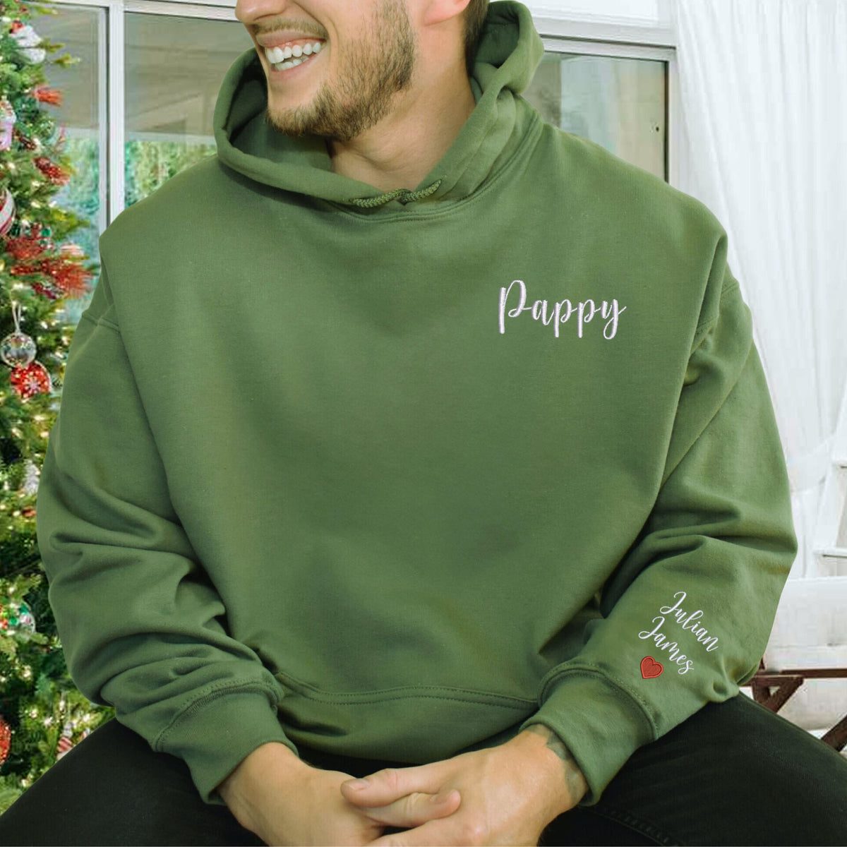 Custom Embroidered Pappy Sweatshirt with Personalized Names on Sleeve For Dad