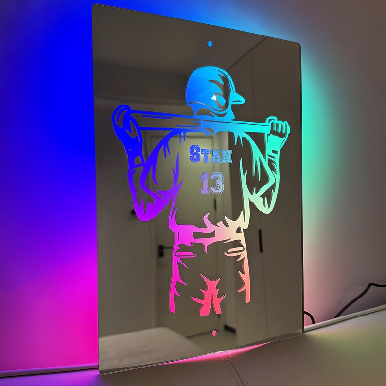 Personalized LED Cool Mirror Lights For Baseball Fans