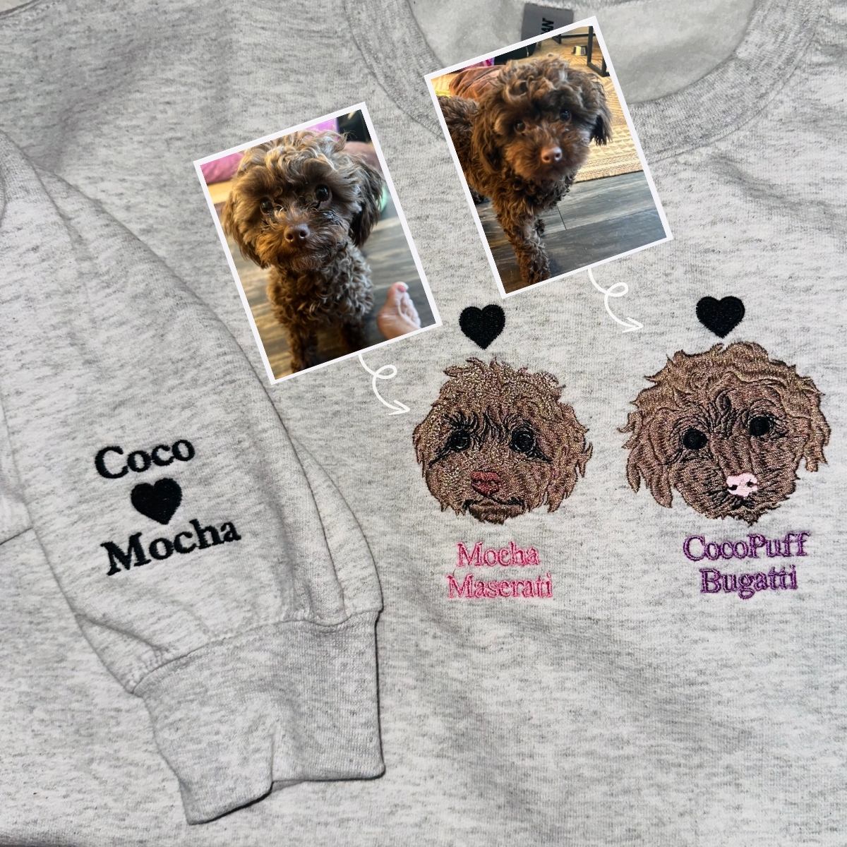 Custom Embroidered Poodle Dog Sweatshirt or Hoodie with Picture Name | Gifts for Pet Lovers