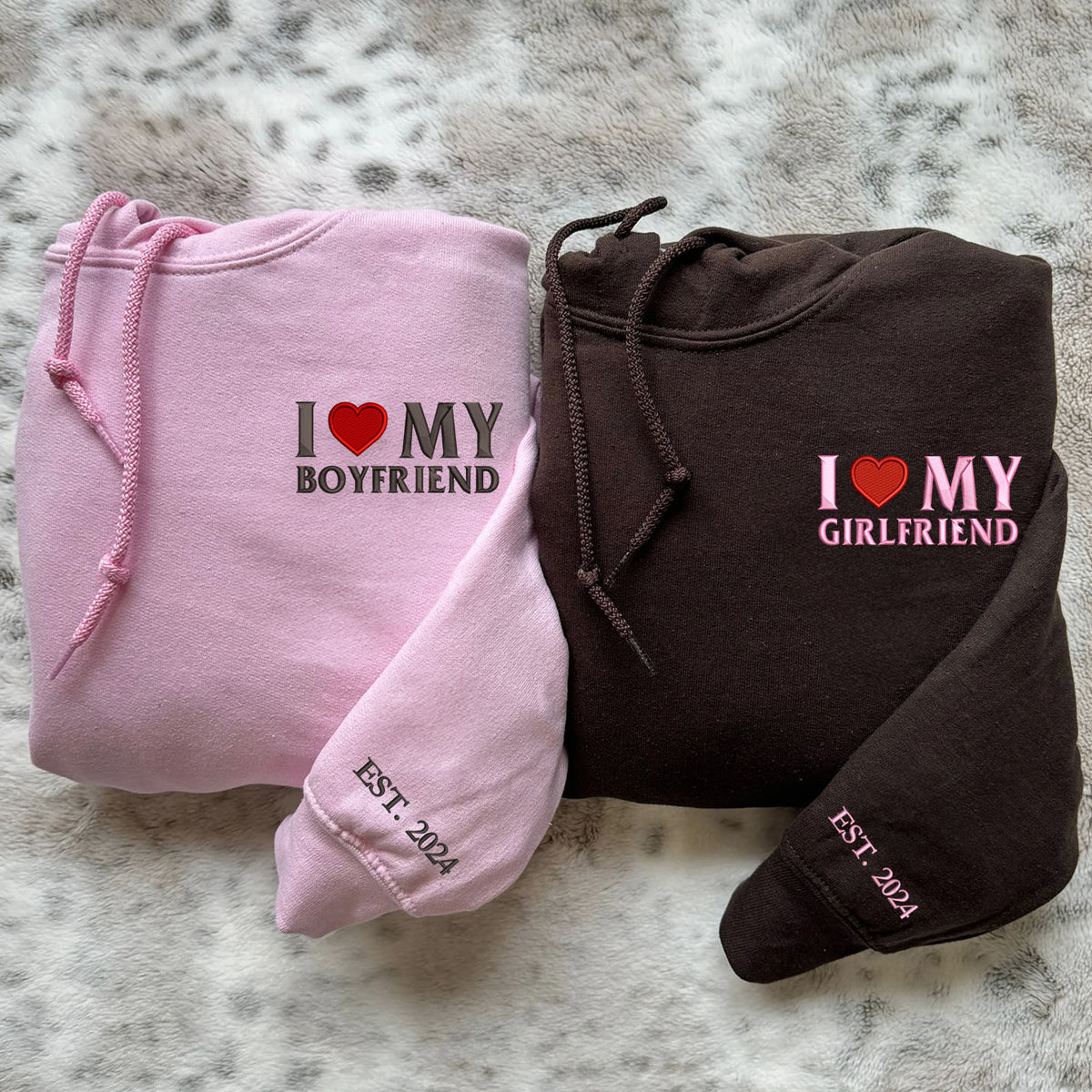 Custom Embroidered I Love My Girlfriend | Boy Friend Matching Hoodies for Couples | Couple Anniversary Gift