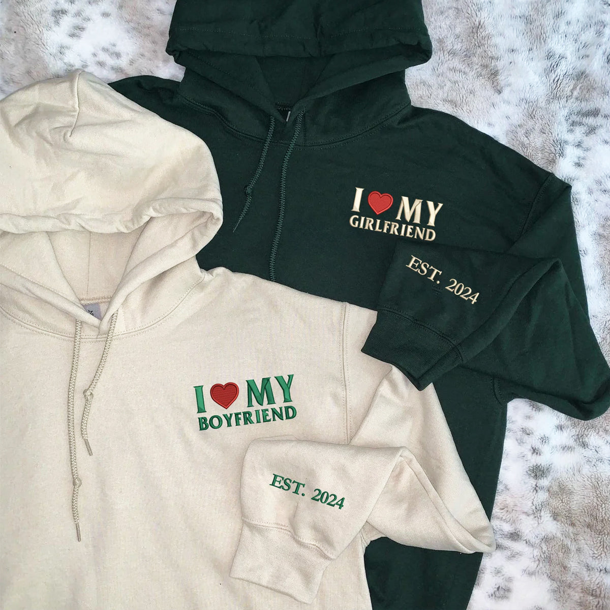 Custom Embroidered I Love My Girlfriend | Boy Friend Matching Hoodies for Couples | Couple Anniversary Gift