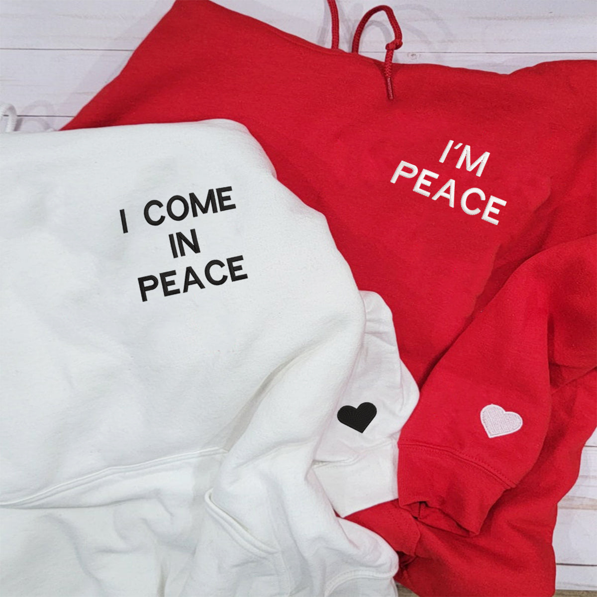 Custom I Come In Peace Hoodie, Matching Embroidered Hoodie for Couple