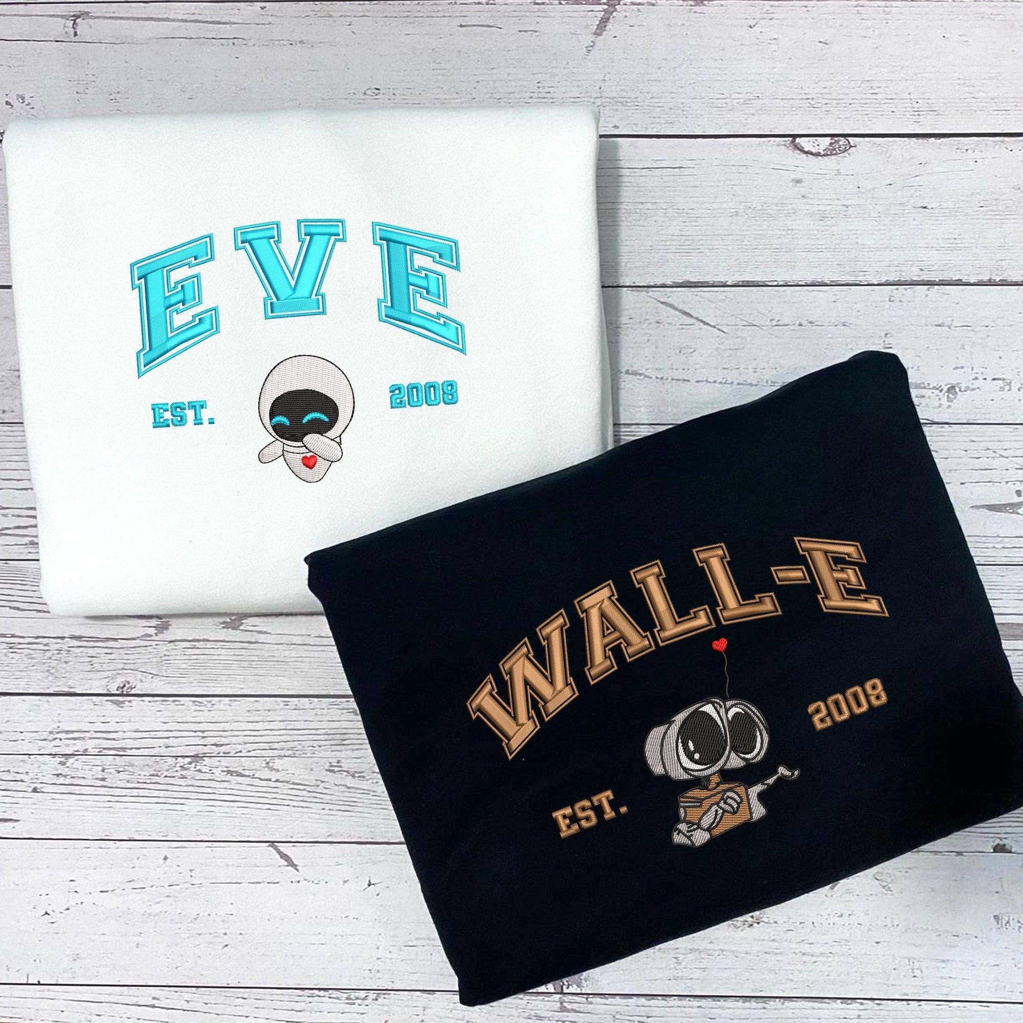 Custom Wall E and Eve Couples Vintage Y2K Embroidered Sweatshirts For Couples, Custom Matching Couple Hoodies