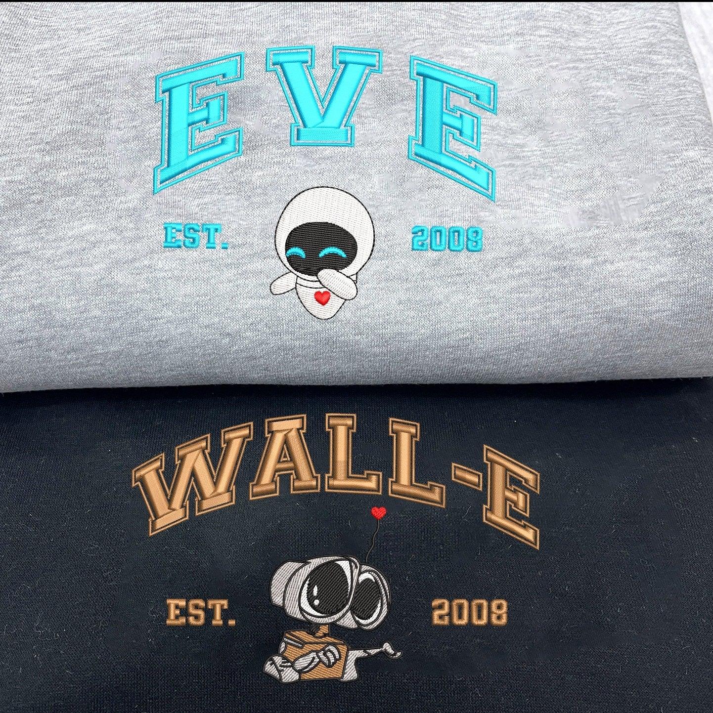 Custom Wall E and Eve Couples Vintage Y2K Embroidered Sweatshirts For Couples, Custom Matching Couple Hoodies