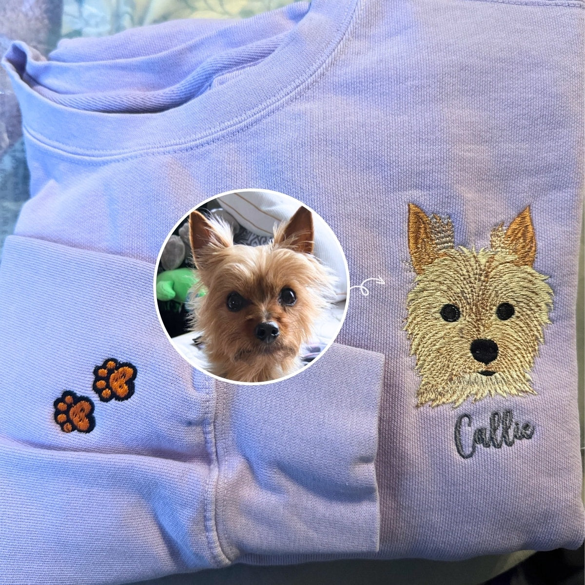 Custom Pet Dog Embroidered Sweatshirt from Photo | Personalized Pet Face and Pet Name Sweatshirt | Gifts for Pet Lovers
