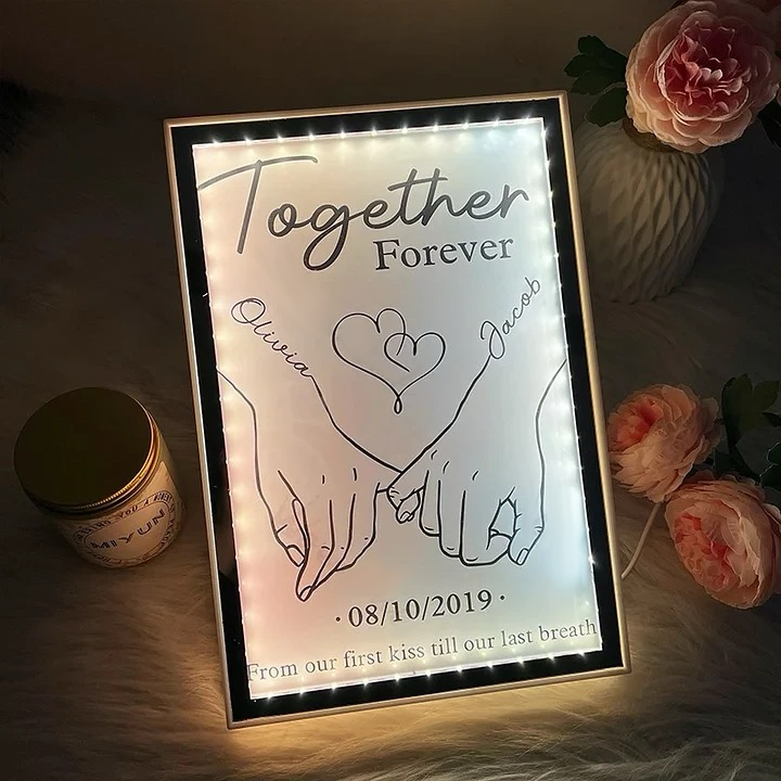 Together Forever From Our First Kiss Till Our Last Breath Custom Vertical Frame Light Box | Valentine's Day Gift | Couple Anniversary Gift